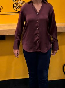 Burgundy Satin Button-Down