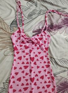 Pink Heart Print Midi Dress