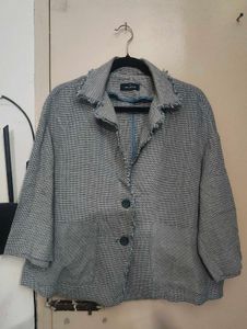 Textured Blue Cropped Jacket