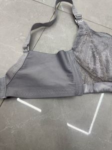 Gray Lace Trim Bra