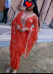 Georgette Orange Punjabi Suit (Drycleaned) ✅️