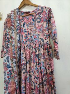 Pink White Anarkali Kurta Set