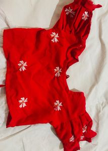 Red &amp; White Embroidered Kids Outfit