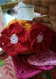 Red N Pink Crochet Flower Earrings