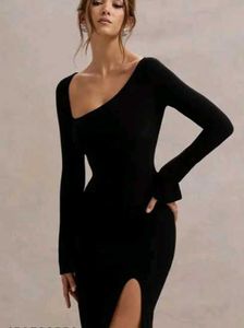 Elegant Black Slit Maxi Dress
