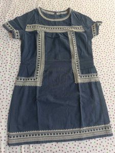 Blue Embroidered Denim Top Dress