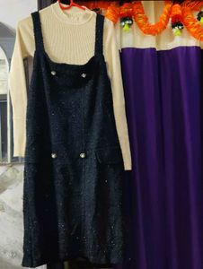 korean Chic Black Pinafore Dress