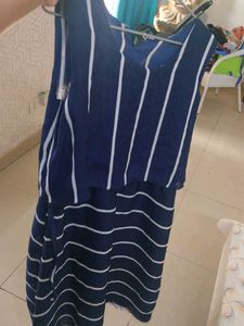 Blue White Striped Dress - Size M