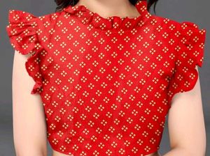 Elegant Red &amp; Blue Printed Saree