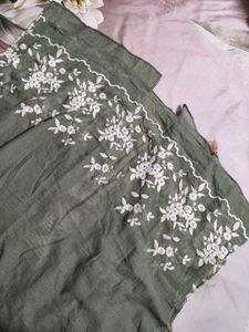 Women Green Floral Embroidery Viscose Kimono Shrug
