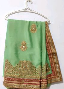Mint Green Embroidered Saree