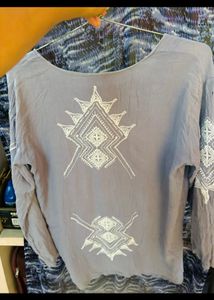 Icy Blue Tunic Embroidered Top