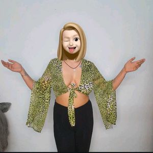 Leopard Print Tie-Front Top
