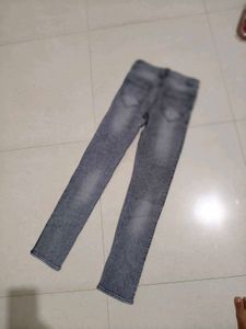 Gray Wash Jeans with Red Detail