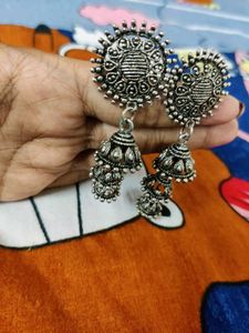 Ethnic Silver Jhumkas + Cute Star Studs(Free)