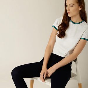 UCB White Solid Cropped Round Neck T-shirt
