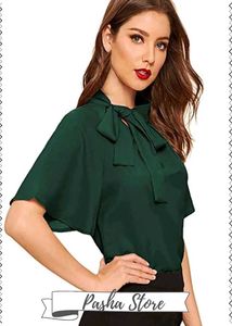 Elegant Green Tie Neck Blouse