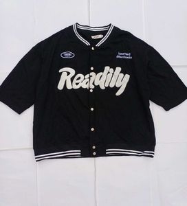 Black Varsity Style Short Sleeve Jacket