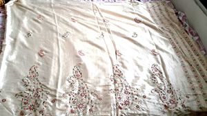 Skin Color  Saree  With  Embroidery.