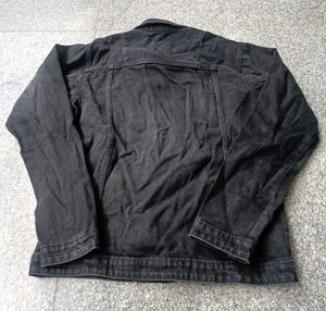 Off White Distressed Black Denim Jacket, Size L