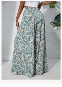Tropical Print Wide Leg Pants