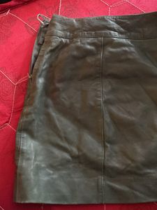 Dark Green Leather Mini Skirt