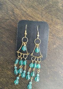 Teal Beaded Dangle Earrings