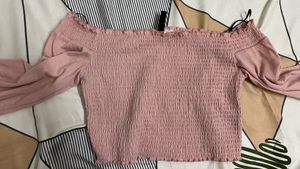 (Price Drop)H&amp;M pink smocked off the shoulder top