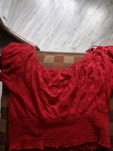 Red Embroidered Top