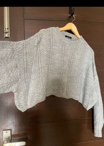 Grey Cropped Knit Sweater