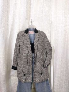 Checkered Blazer with Black Accents