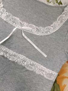 Grey Lace Inserts Fit And Flare Dress💗