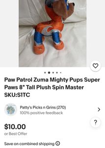 Paw Patrol Zuma Mighty Pups Super Paws Tall Plush