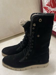 Black Suede Lace-Up Winter Boots