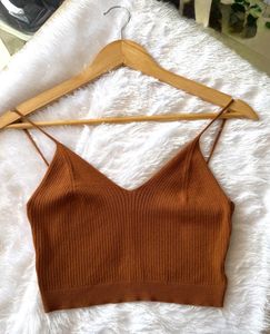 Brown Knit Crop Top