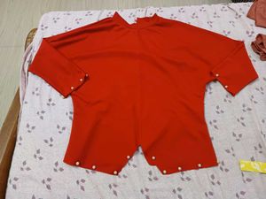 Red Pearl Button Top