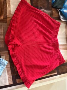 Red Ruffled Ribbed Shorts