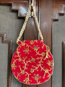 2 Stylish Handwork beaded potlis-Golden&amp;Red Color