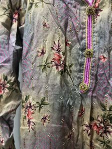 Stonework Floral Print Pant Suit