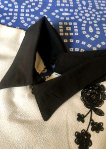 Embroidered Long Sleeve Cut-and-Sew Blouse