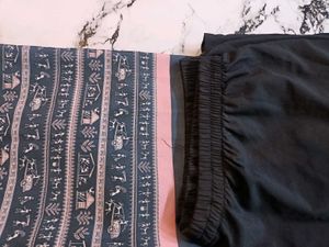 Elegant black printed Kurta Set with off shoulder