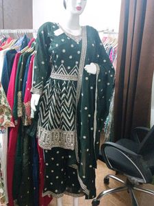 HEAVY WORKED A-LINE KURTI WITH PANT AND DUPATT