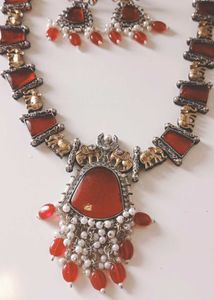 Antique Red Drops With Elephant Chokher