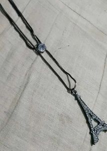Leaf Pendant Necklace And Eiffel Tower Chain