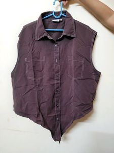Brown Sleeveless Crop Front Tie Shirt SALE!!