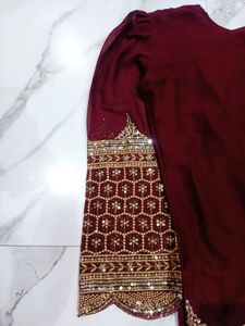 Maroon Embroidered Salwar 3pscSuit