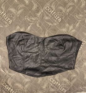 Black Faux Leather Corset Top