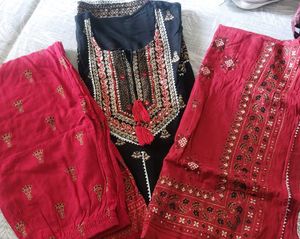 Ethnic Black And Red Anarkali Kurta Set