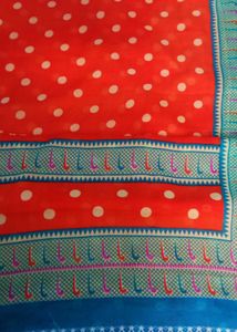 Orange &amp; Teal Patterned Saree