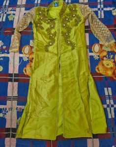 Chic Lime Green Ethnic  masthani with net skirt